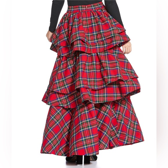 NWT Buru Teagan Shimmer Tiered Ruffle Full Length Side Seam Pocket A-Line Skirt - Picture 3 of 9